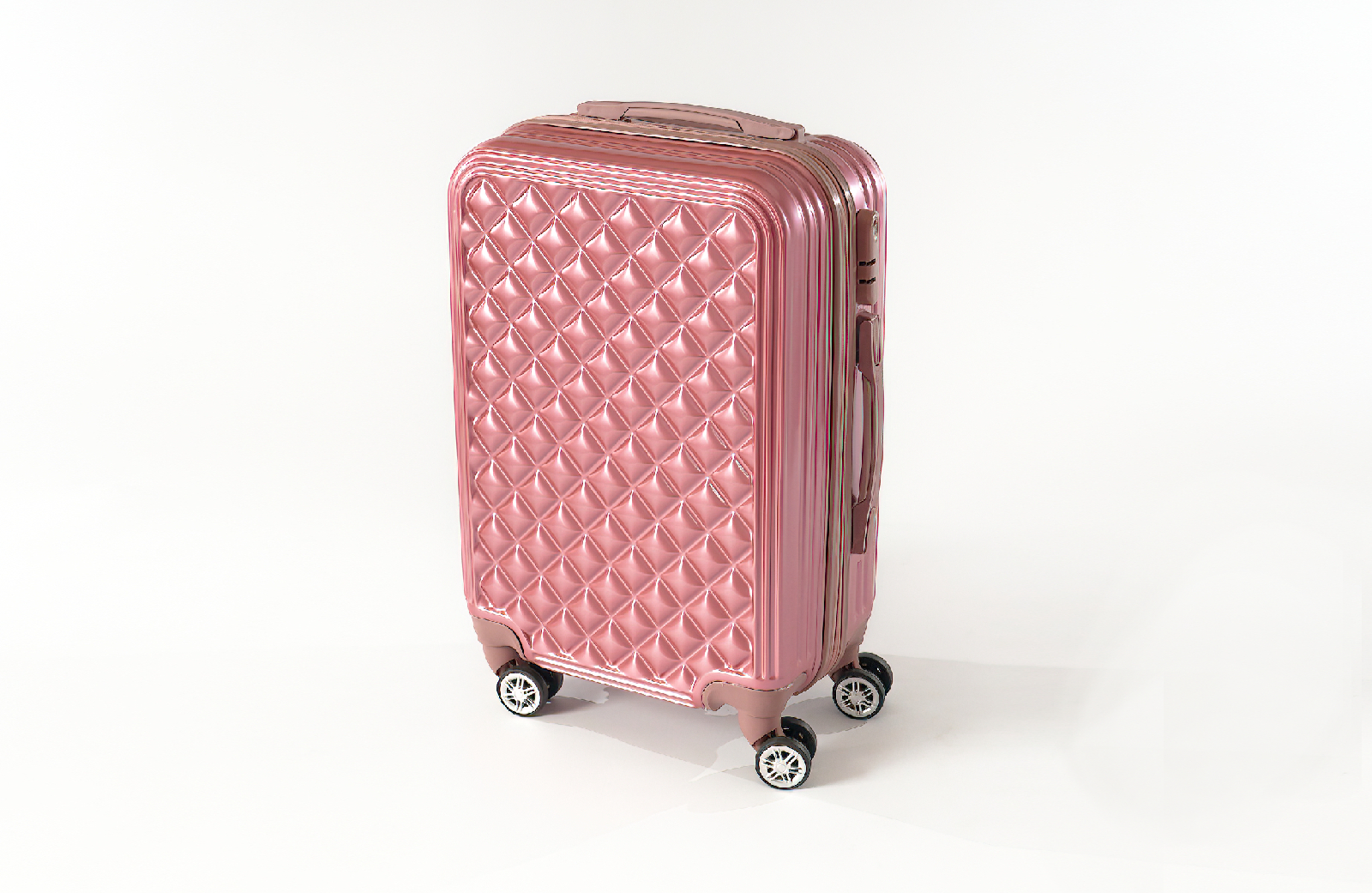 Product photography of pink suitcase in studio by Go360 Studios Rochdale